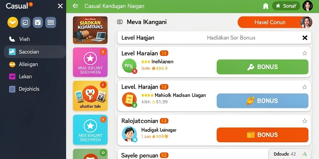 Tampilan utama yang menarik perhatian dengan grafis yang cerah.